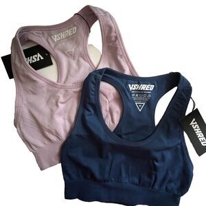 VSHRED Womens Sports Bra M Racerback Keyhole Back Lot of 2 Blue Pink